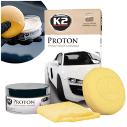 Twardy Wosk Carnauba K2 PROTON do Ochrony Lakieru z Mikrofibrą i Aplikator