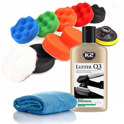 Pasta Polerska K2 Luster Q3 + Zestaw Gąbek Polerskich Amio + Mikrofibra