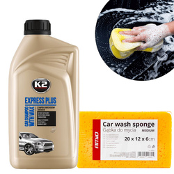 Szampon Samochodowy z Naturalnym Woskiem Carnauba K2 Express Plus 1L Gąbka