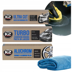 Pasty Polerskie do Korekty Ręcznej K2 Ultra Cut + Turbo + Aluchrom Szmatka