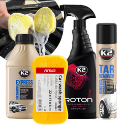K2 Zestaw Do Mycia Samochodu – Szampon + Krwawa Felga + Tar Remover + Gąbka