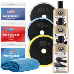 Zestaw 3x K2 Pasty Polerskie Luster Q1 Q3 Q5 + 3 Pady Polerskie e-lakiernik