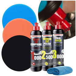 Zestaw polerski: 3 pasty Menzerna i 3 gąbki K2 Duraflex do lakieru 150mm