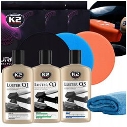 Zestaw polerski: 3 pasty K2 LUSTER + 3 gąbki K2 Duraflex do lakieru 150mm